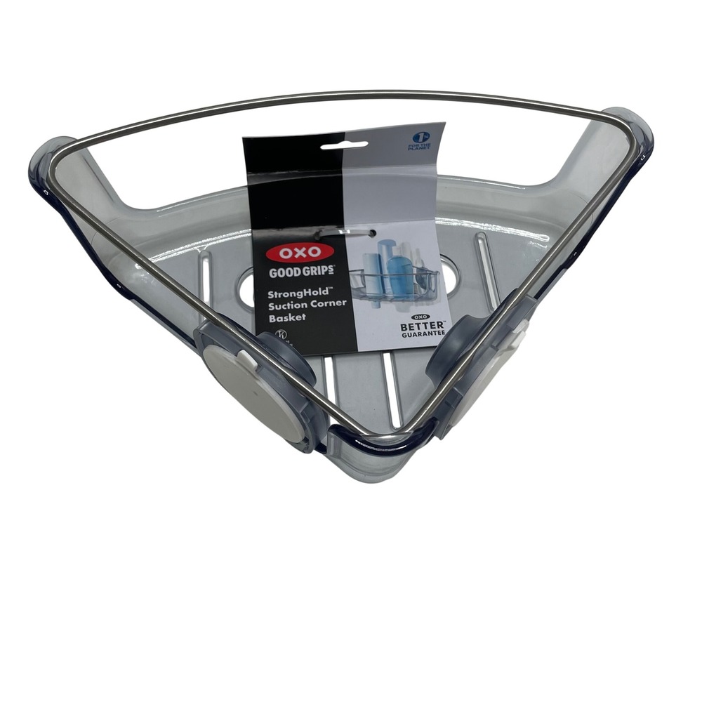 OXO Good Grips StrongHold Suction Corner Basket Shower Caddy Clear 13206100 NEW